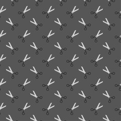 Seamless pattern scissors on gray background.