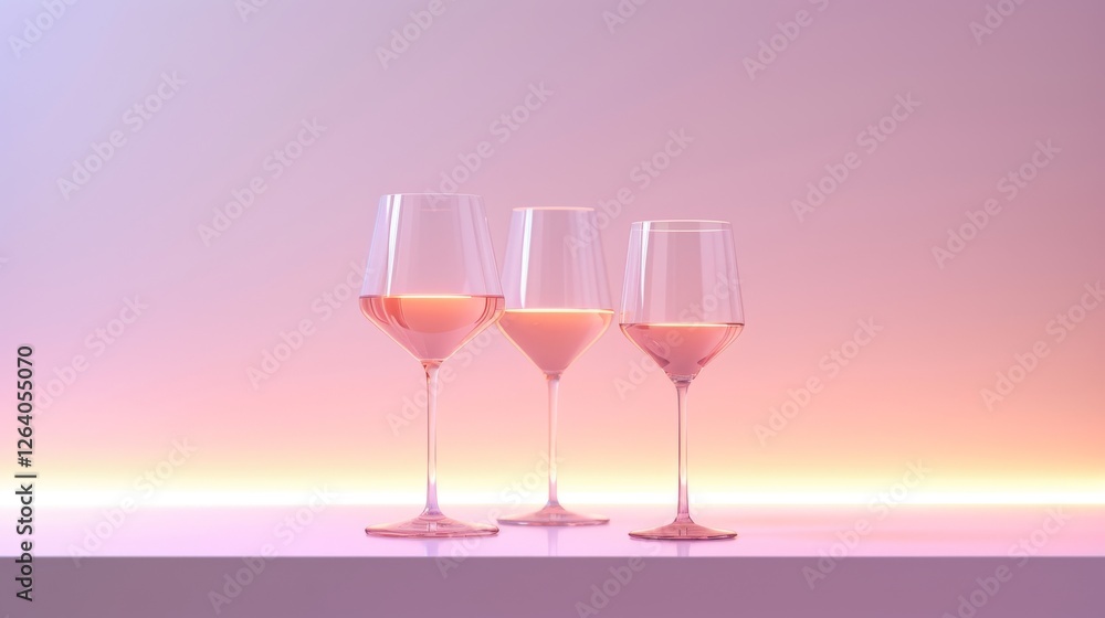 Aufkleber a minimalist and elegant display of three wine glasses filled with rose, placed on a sleek counter w