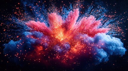 A vibrant explosion of red blue and orange sparks