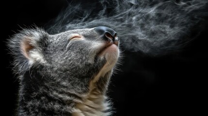 Obraz premium A koala blowing smoke out of its nose.