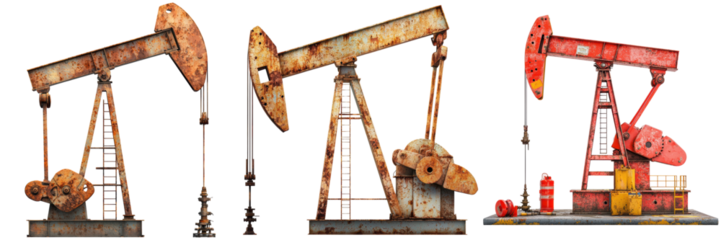 Vintage Oil Pumps in Various Conditions on Isolated Background