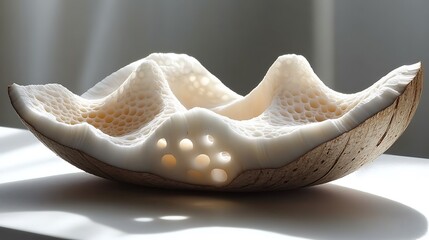 Handcrafted White Coconut Shell Bowl with Intricate Perforated Design