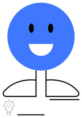 Bright blue smiling face with simple lines and shapes evokes happiness, optimism, and inspiration. Ideal for teamwork, communication, creativity, positivity, motivation, innovation abstract line