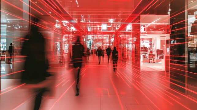 An eyecatching digital ad flashes images of common online scenarios such as online shopping and social media browsing with each scenario framed by translucent red warning borders. Bold