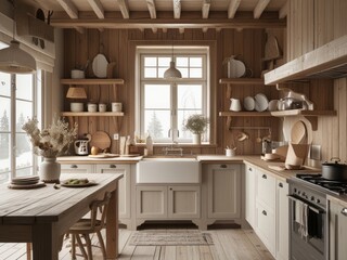 Rustic Wooden Kitchen Interior Design With Farmhouse Decor