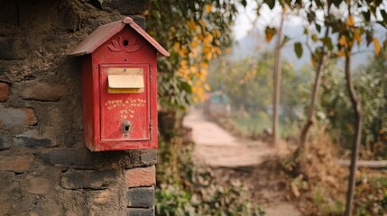 Traditional red colored old Indian mailbox post box