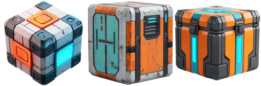 Futuristic Sci-Fi Storage Boxes with Bright Neon Accents