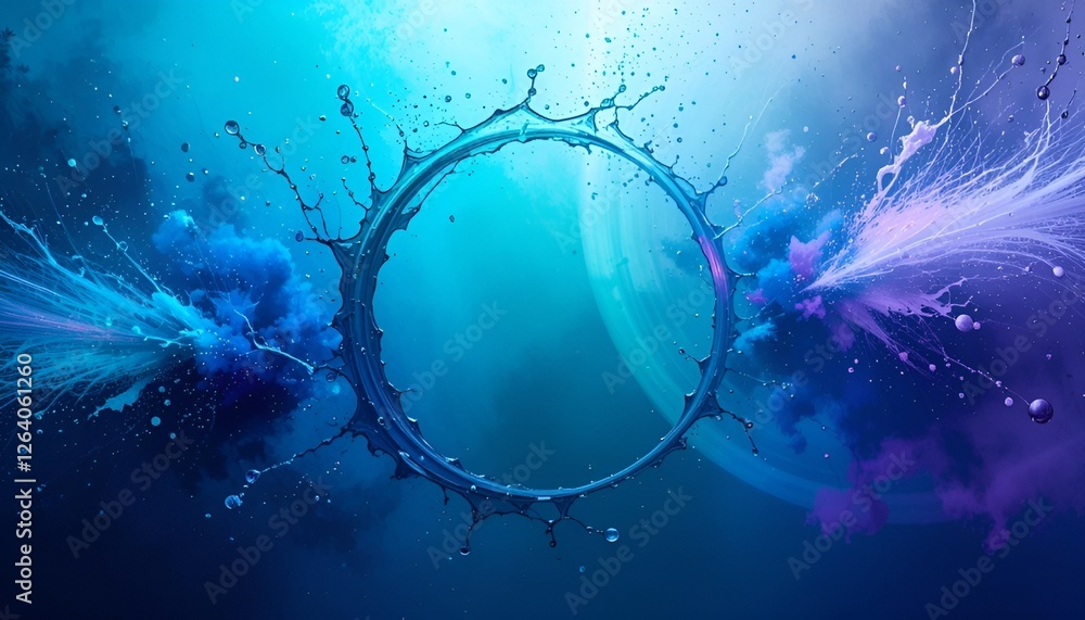 Aufkleber ice illuminated with neon indigo light ring on dark round frame. abstract neon ring. light effect. t
