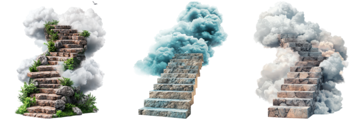 Surreal Stairs Surrounded by Clouds and Lush Greenery in Fantasy