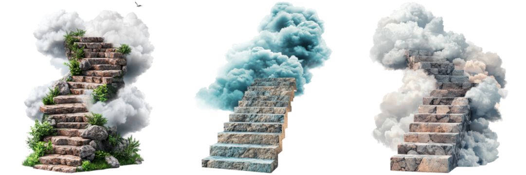 Surreal Stairs Surrounded by Clouds and Lush Greenery in Fantasy