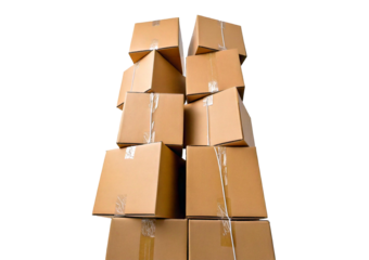 Cardboard box package moving transportation delivery stack isolated on transparent or white background