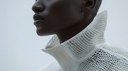 A fashion collection featuring futuristic garments made entirely from innovative biodegradable 3D textiles showcasing a vision of sustainable high tech couture for the future