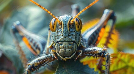 Fototapeta premium close-up of a grasshopper's face