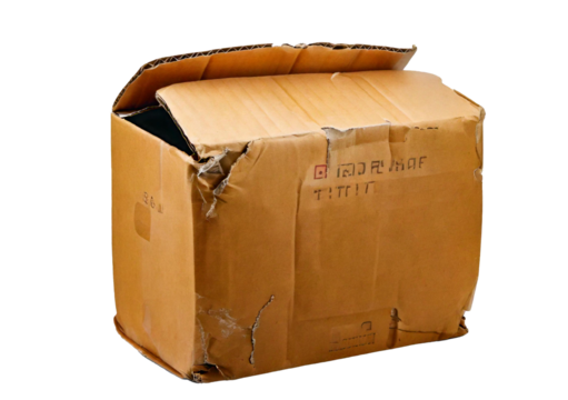 On top worn old cardboard box isolated on transparent or white background - Powered by Adobe