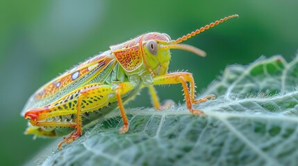 Naklejka premium A close-up of a grasshopper on a leaf