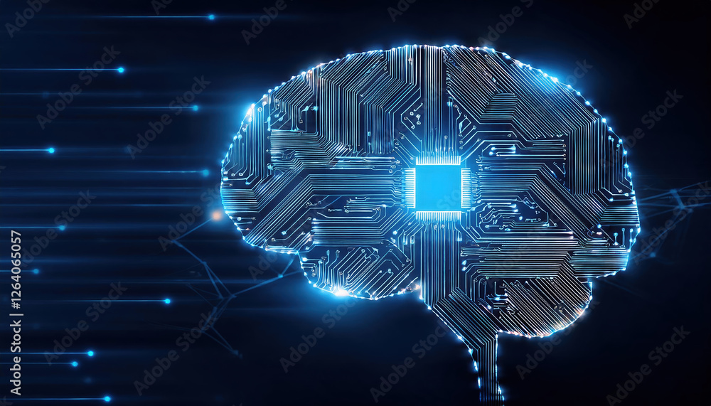 Poster digital brain with circuits and glowing nodes representing ai technology