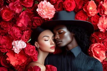 Commercial promotion idea. Sign of love and affection. Valentine's day, lovers couple: extraordinary striking image of loving black adult lovers. Couple standing together. Heartwarming couple.