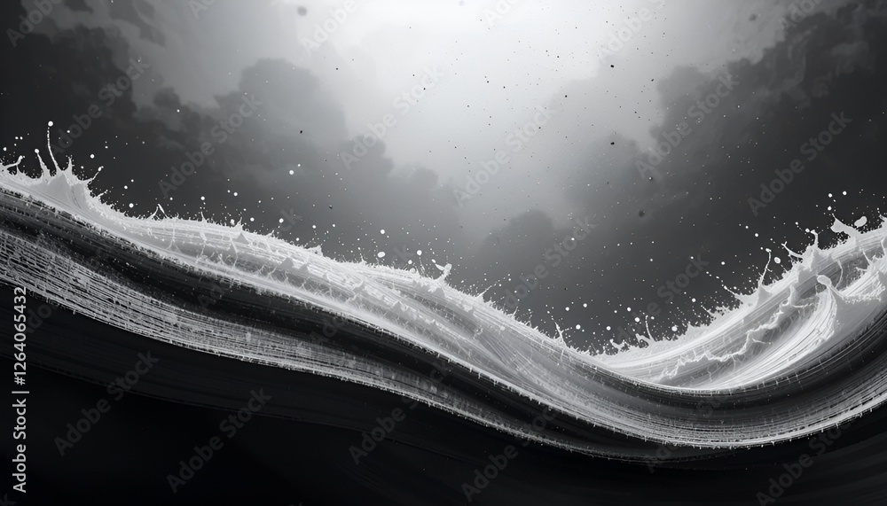 Poster artistic monochrome fluid dynamics with intricate waves and splashes