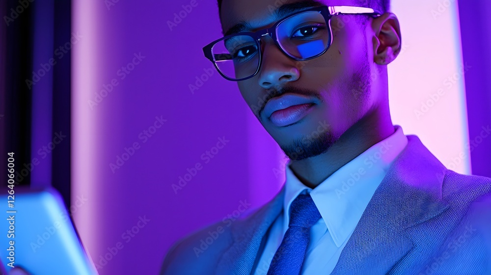Poster close up portrait of a confident and focused business executive or team leader analyzing important p