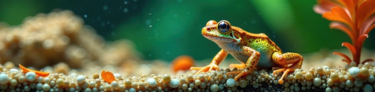 Le grenouille dans un aquarium avec un panneau blanc, frogs, aquarium, grenouille