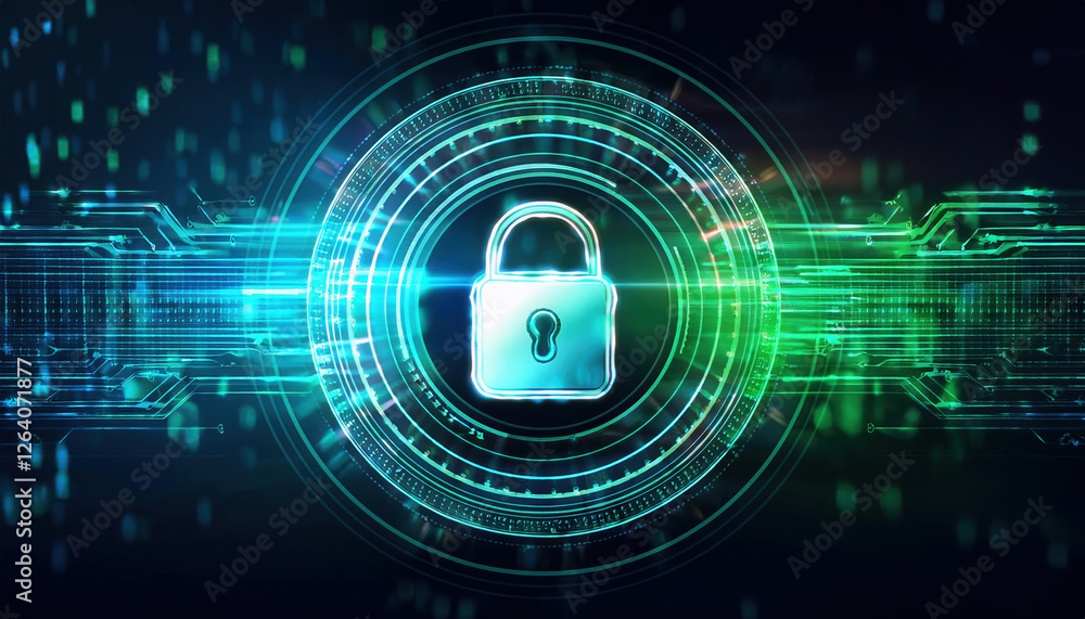 Aufkleber futuristic cyber security concept with glowing digital locks and data streams