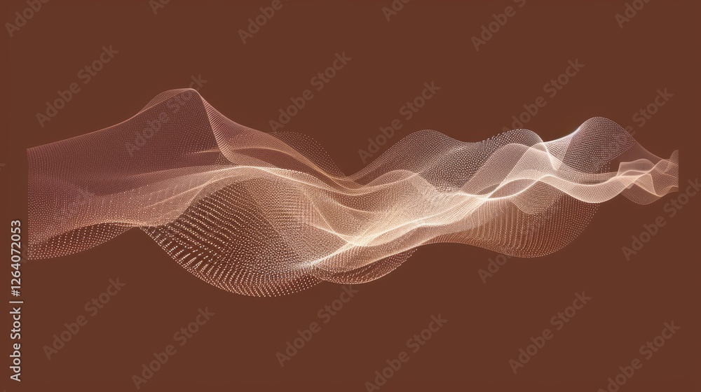 Poster a mesmerizing abstract digital artwork featuring a fluid wave of golden particles against a dark bac