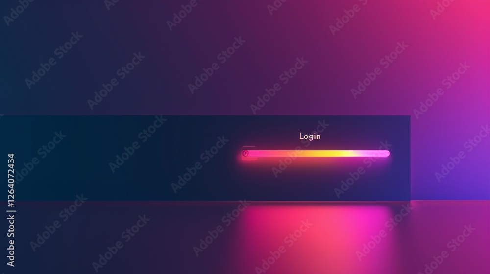 Poster a glowing neon progress bar on a sleek dark background represents a futuristic login interface. the 