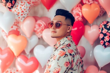 Commercial promotion idea. Love confession. Valentine's day greeting from man or for man: stunning striking image of loving asian adult man. Dating love. Emotional couple. Ideal boyfriend.