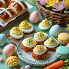 Capture the spirit of Easter with this vibrant and cheerful brunch spread. This delightful setup features a perfect combination of spring-inspired treats that make any Easter celebration special. 