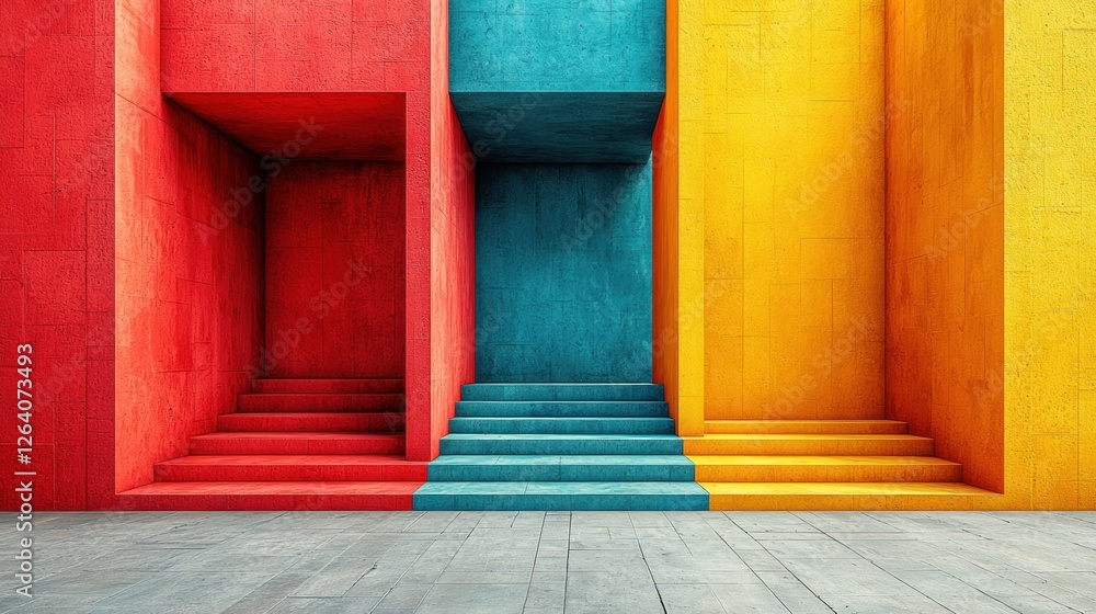 Poster abstract colorful architecture featuring steps and walls