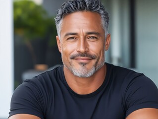 Fototapeta premium A man with grey hair and a beard smiles at the camera