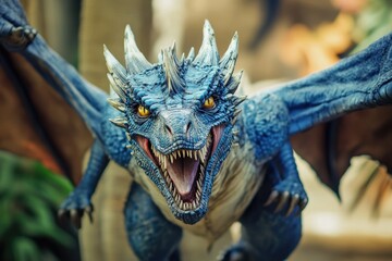 A Closeup View Of A Majestic Blue Dragon