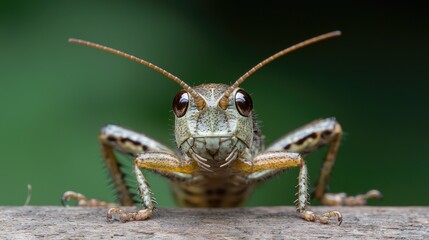 Close-up of a grasshopper on a log