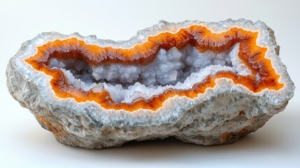 Obraz premium Stunning Orange Agate Geode with Quartz Crystals