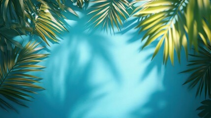 Tropical Palm Leaves Against a Blue Background