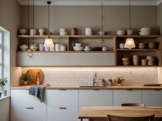 Modern Kitchen With Minimalist Design And Warm Lighting