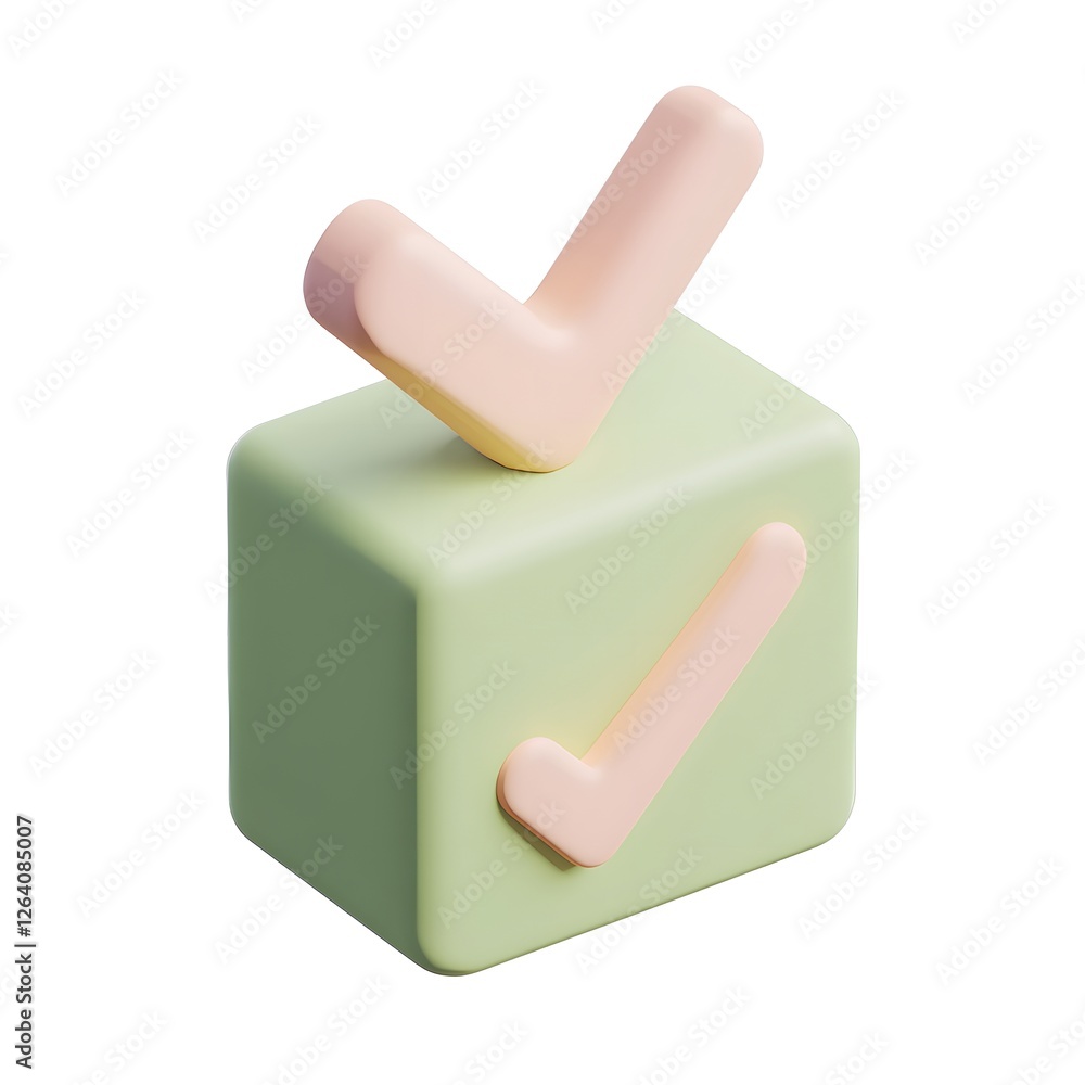Poster pastel 3d checkmark icon on a cube