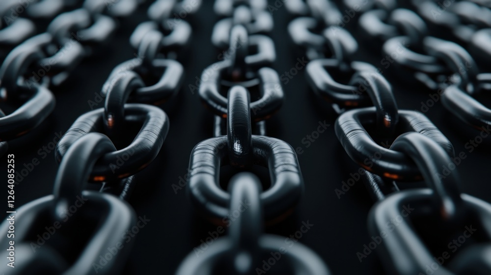 Poster close-up view of interconnected metal chains forming a strong and secure structure