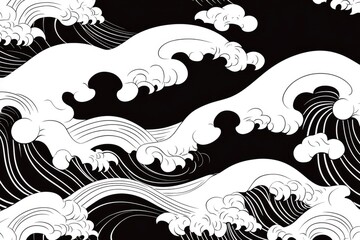 Fototapeta premium Abstract Black And White Stylized Ocean Waves