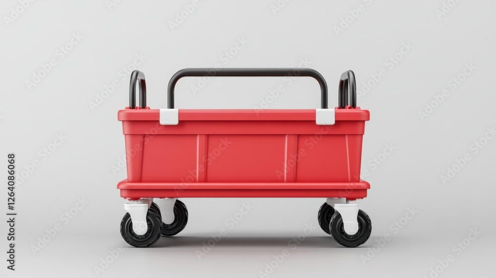 Poster red mobile shopping cart on white background with simple and modern design for retail and grocery us
