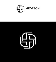 Fototapeta premium A modern abstract symbol, formed by interconnected rounded lines, represents a cuttingedge medical technology logo. Ideal for digital health, innovation, and corporate branding.