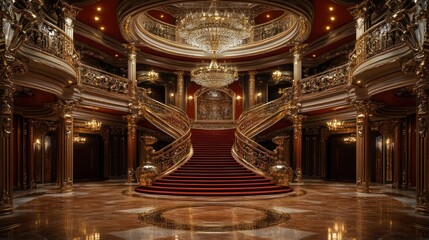 Grand Mansion, Red Carpet Staircase, Gold Accents, Interior Design, Luxury