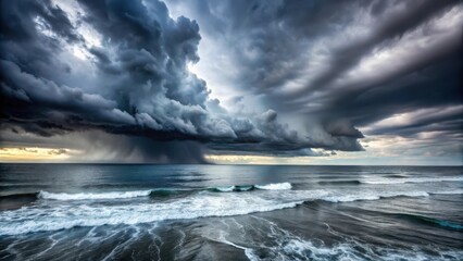 Fototapeta premium Dark grey storm clouds gathering over the ocean's surface