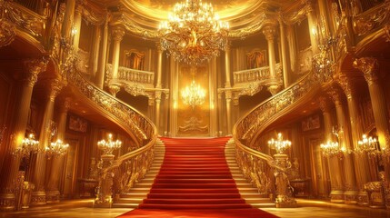 Golden Palace Grand Staircase Interior Red Carpet