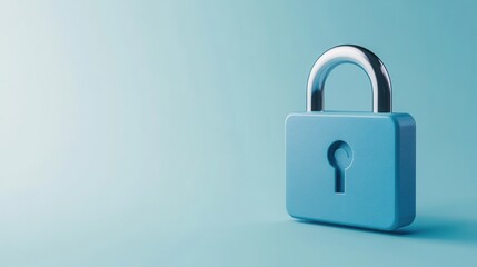 Fototapeta premium Blue padlock with shiny chrome shackle on gradient blue background symbolizing security and protection concept