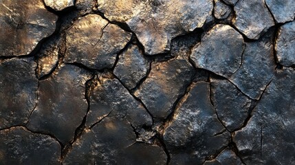 A cracked rock texture with a rough and weathered appearance.