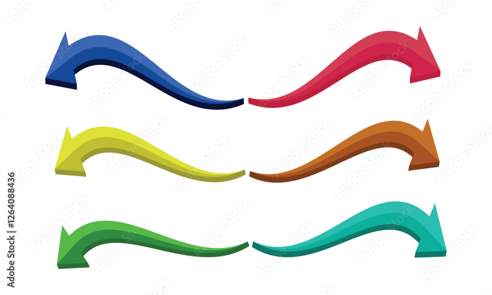 Poster curve long 3d vector single headed arrow icon set. arrow indicated the direction symbol. multi color