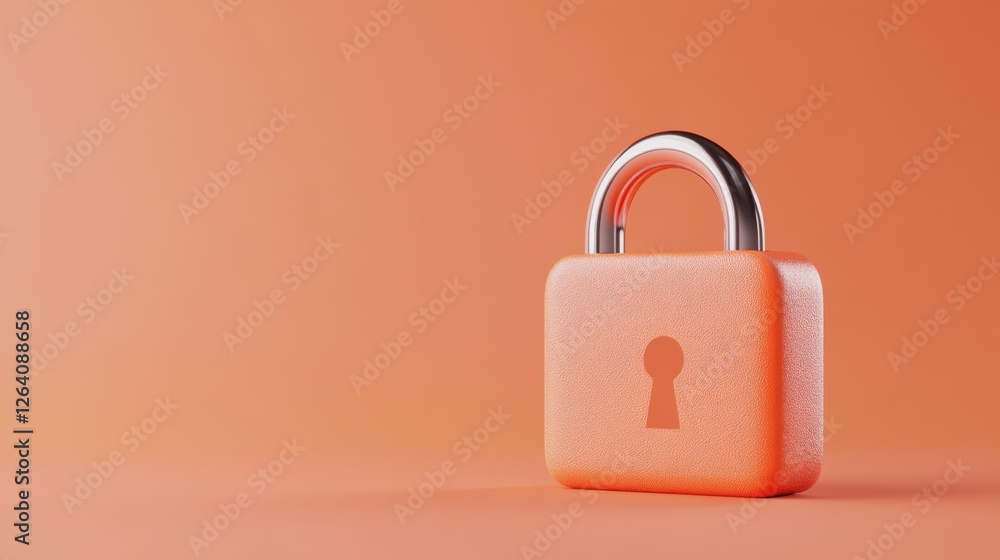 Poster modern orange padlock on a minimalistic backdrop highlighting security and protection concepts
