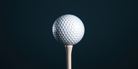 Sports Equipment Concepts. Golf ball on tee against a dark background.