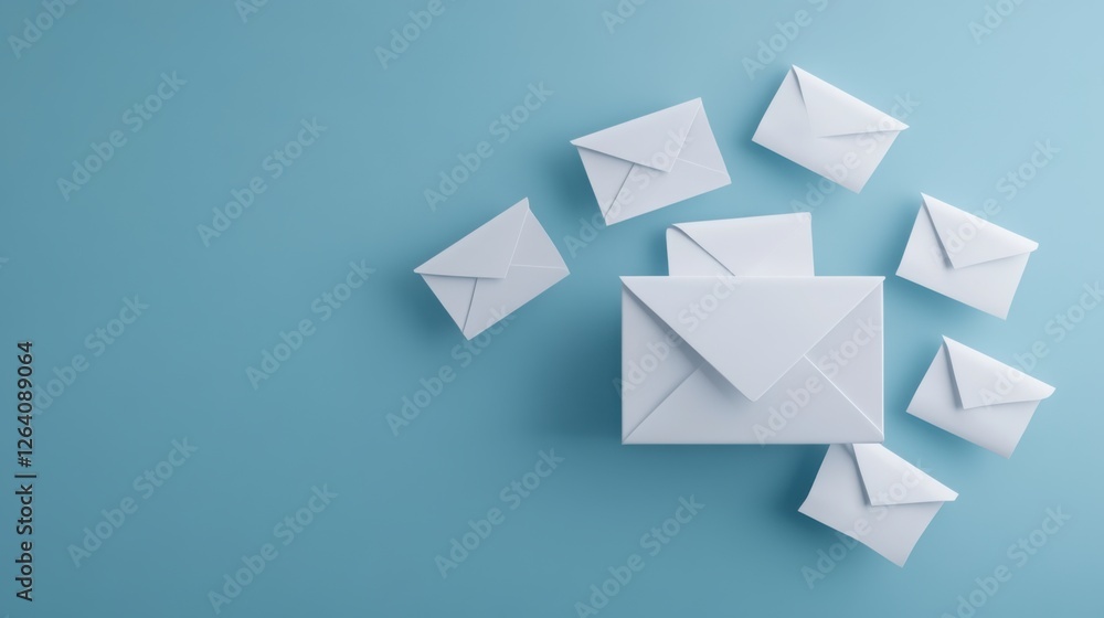 Aufkleber white envelopes scattered creatively on a soft blue background for communication and mail concept vi